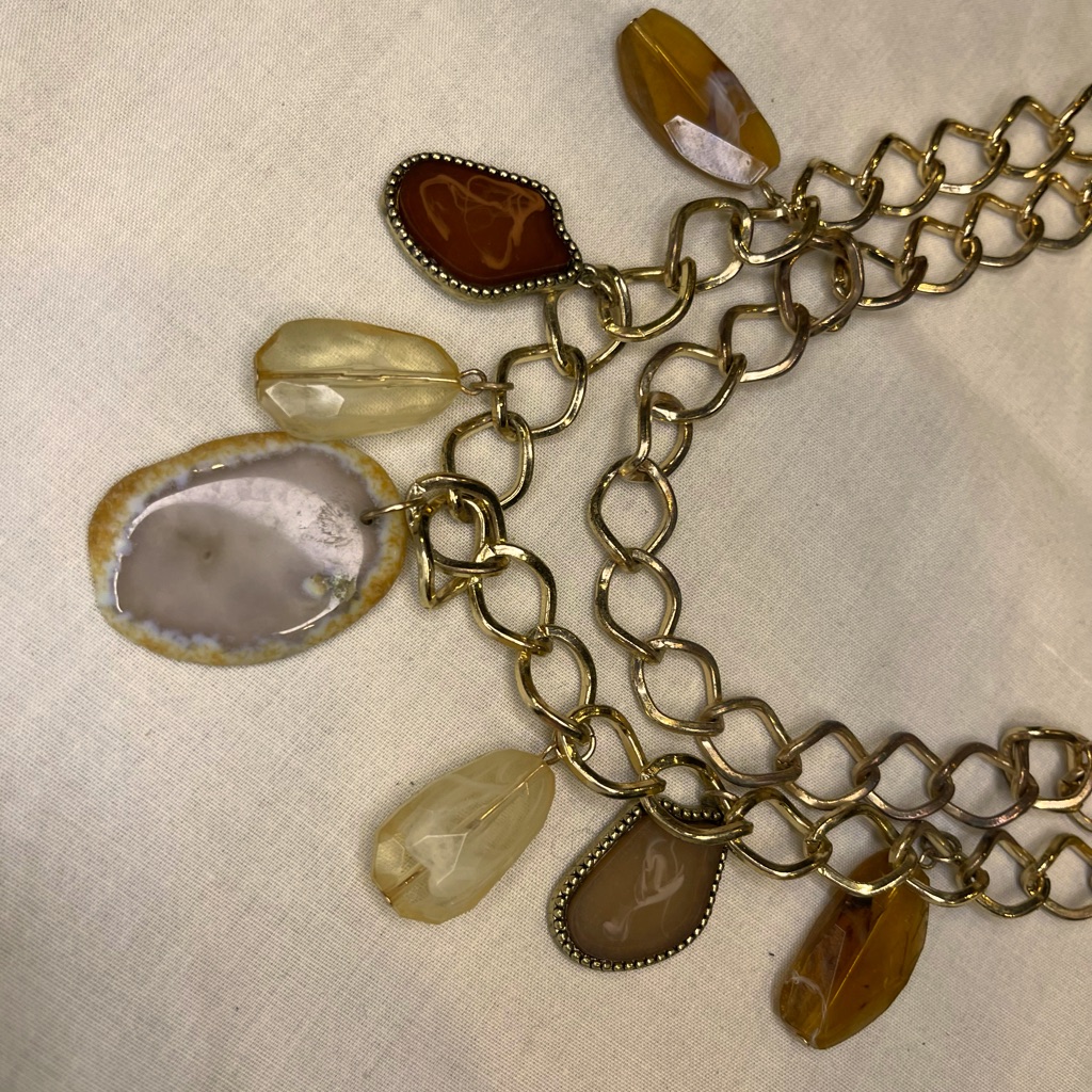 Chicos 22 Necklace With Beautiful Stones Dangling From Second Gold Tone Chain 25$